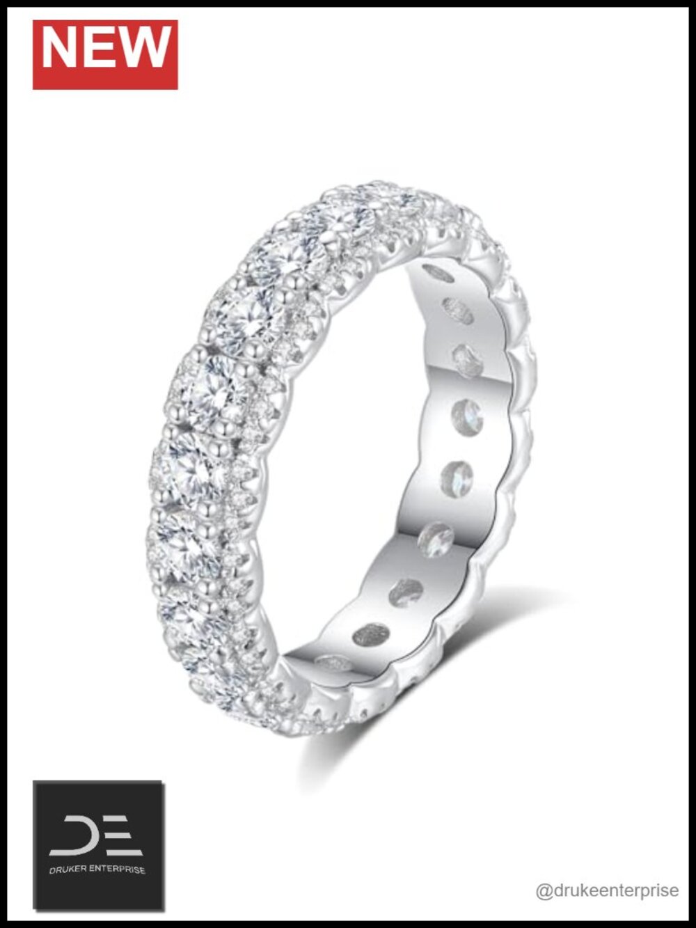 Moissanite Eternity Ring 2.604CTTW Round Cut D Color VVS1 S925 Sterling Silver